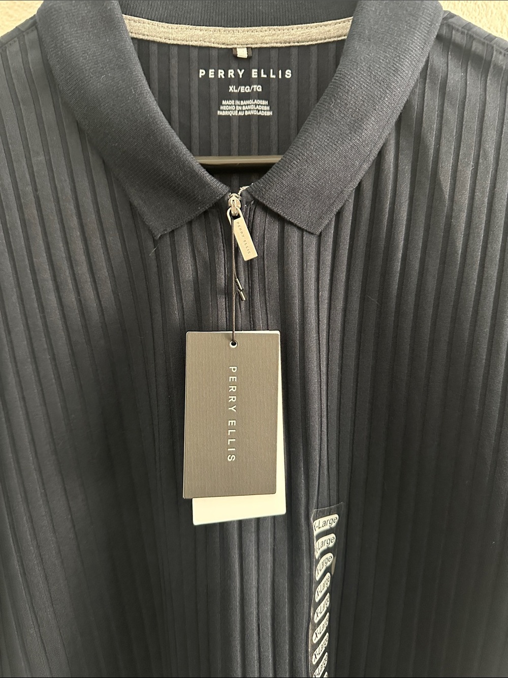 Perry Ellis Navy Ribbed Zip-Front Polo - Picture 6 of 10